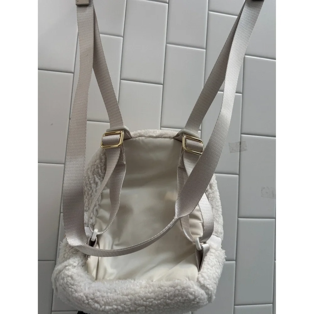 Lululemon Backpack Nano Women White Like New Fleece Sherpa Gold Hardware